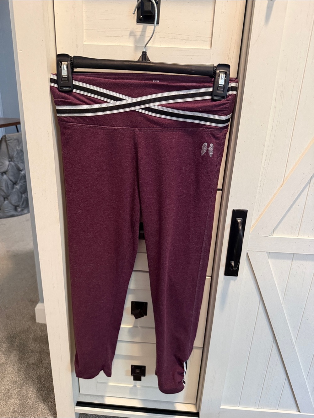 Victoria's Secret Burgundy Leggings with Striped Crisscross Waist